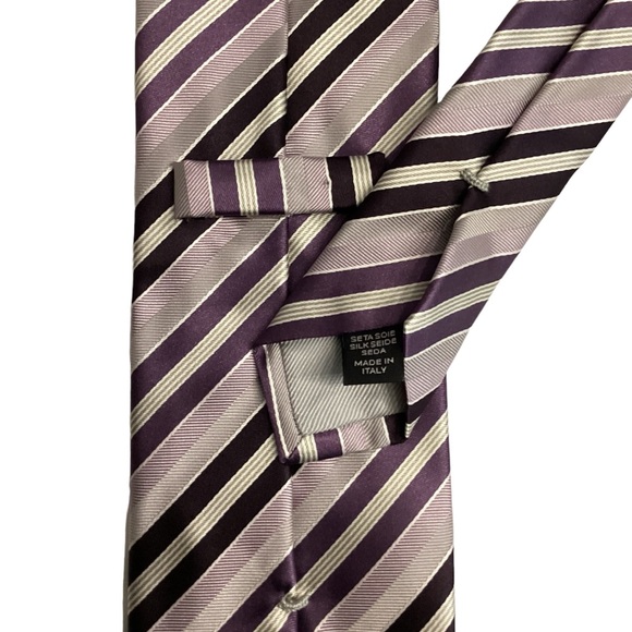 Ermenegildo Zegna Lavender Purple Cream Diagonal Stripe Silk Tie Italy SHARP - Picture 3 of 6